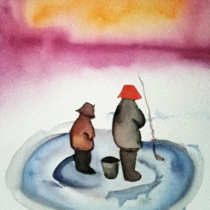 Ice Fishers Winter Painting